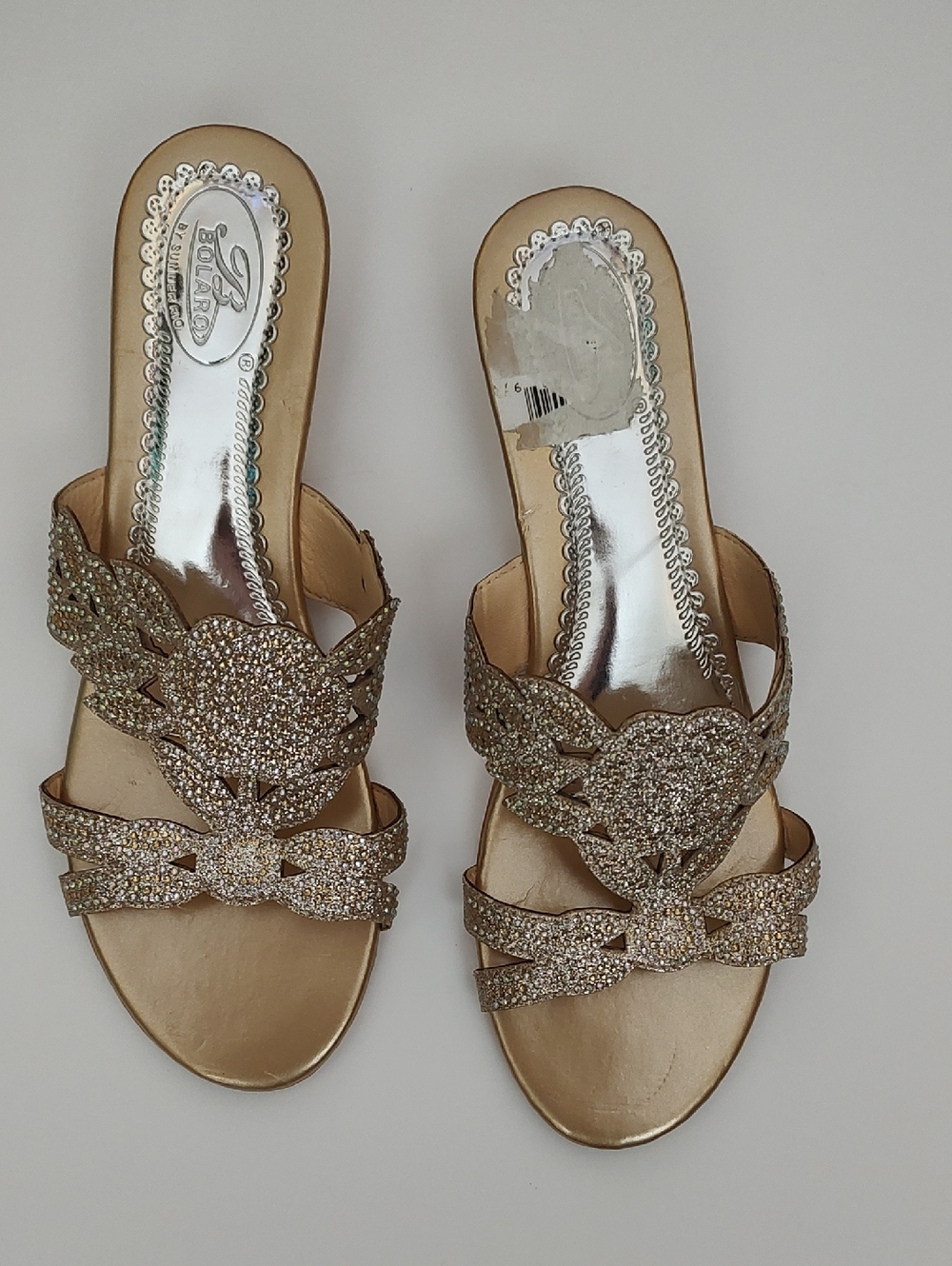 Bolaro Gold Slip On Sandals With Small Rhinestones  Sz 8.5